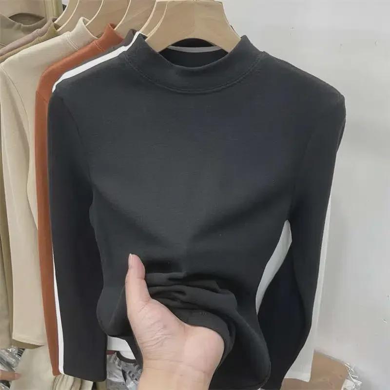 Футболка с длинным рукавом из немецкого бархата в корейском стиле 2024 года — элегантный стиль осень/зима плюс бархат