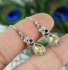 Natural Citrine Earring, Handmade Earring, Two Stone Earring, 925 Sterling Silver Teardrop Earring, Bohemian Earring,Amethyst Gemstone