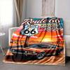 1pc Route 66 Flannel Blanket [Cozy Throw Blanket] For Sofa, Bed, Travel, Camping, Livingroom, Office, Couch, Chair, And Bed