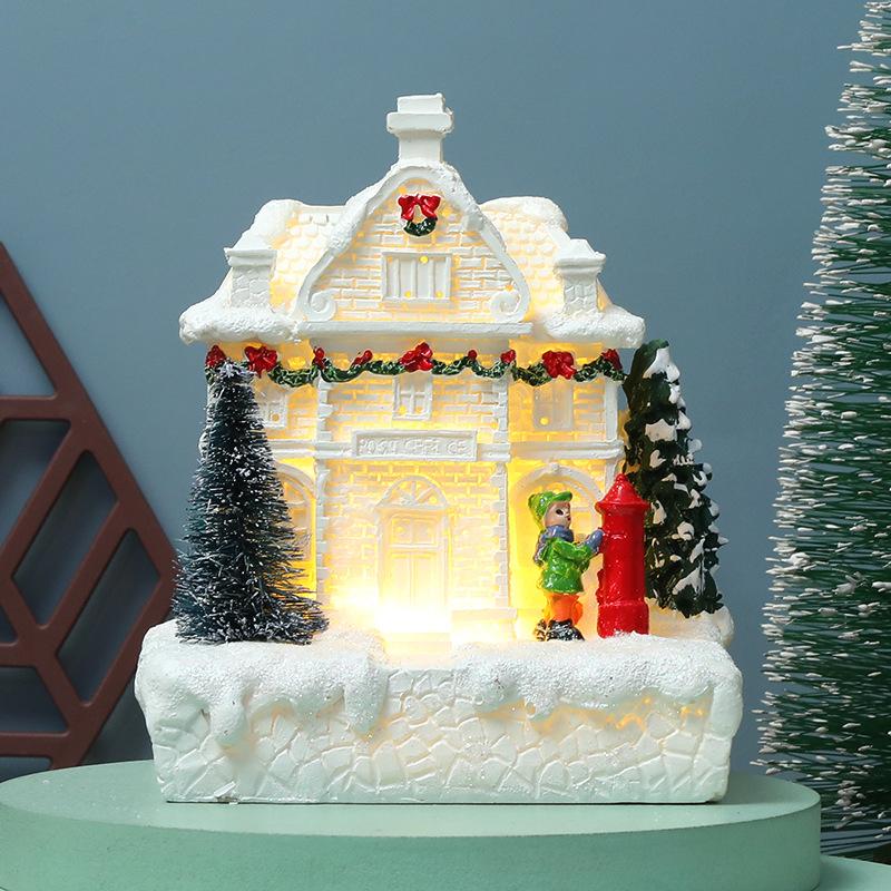 Resin Rotating Christmas Village House Statue Lighted Music Snow Village Desk Ornaments New Year 2024 Christmas Decoration