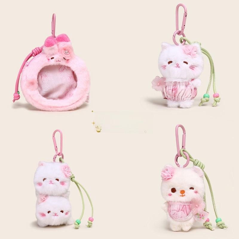 Cherry Blossom Bear Rabbit Cat Plush Keychain Bag Accessory Animal Kids Gift