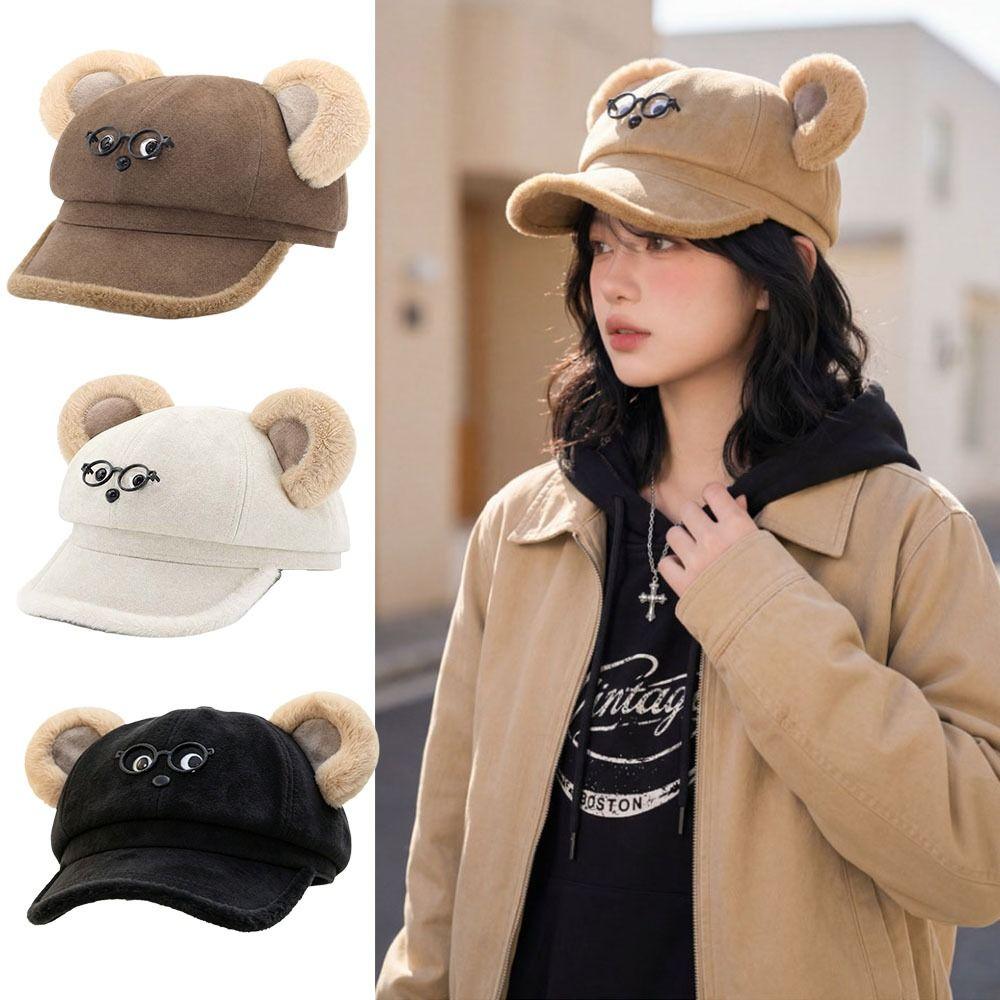 Thickened Octagonal Cap Cartoon Bear Beret Hat Cute Baseball Hat