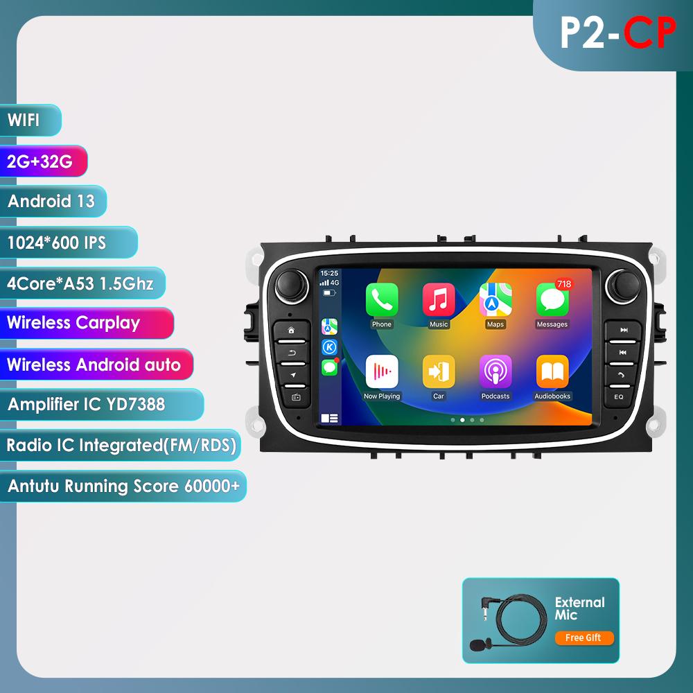 Hizpo Для Ford/Focus/S-Max/Mondeo 9/GalaxyC-Max Автомагнитола Мультимедийный Видеоплеер Навигация GPS Интеллектуальный Android 13 БЕЗ DVD 2din 2 дин 2.5D USB