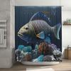 Large Fish Printed Shower Curtain Bath Decor with Sea Coral Design 3D Waterproof Polyester Fabric for Home Decoration SizeL180xW