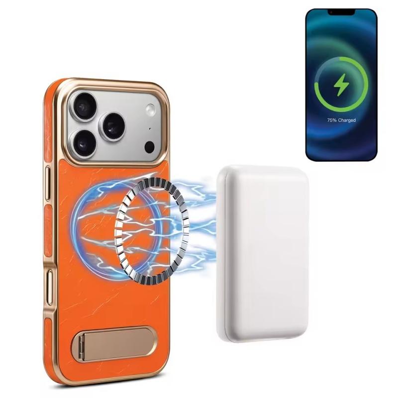 Подходит для iPhone 17 16 15 14 13 Pro Max Plus Air кожаный магнитный беспроводной зарядный чехол для телефона со скрытой подставкой