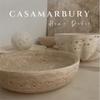 European Style Beige Travertine Stone Serving Tray Round Decorative Fruit Dish Storage Plate Kitchen Dining Table