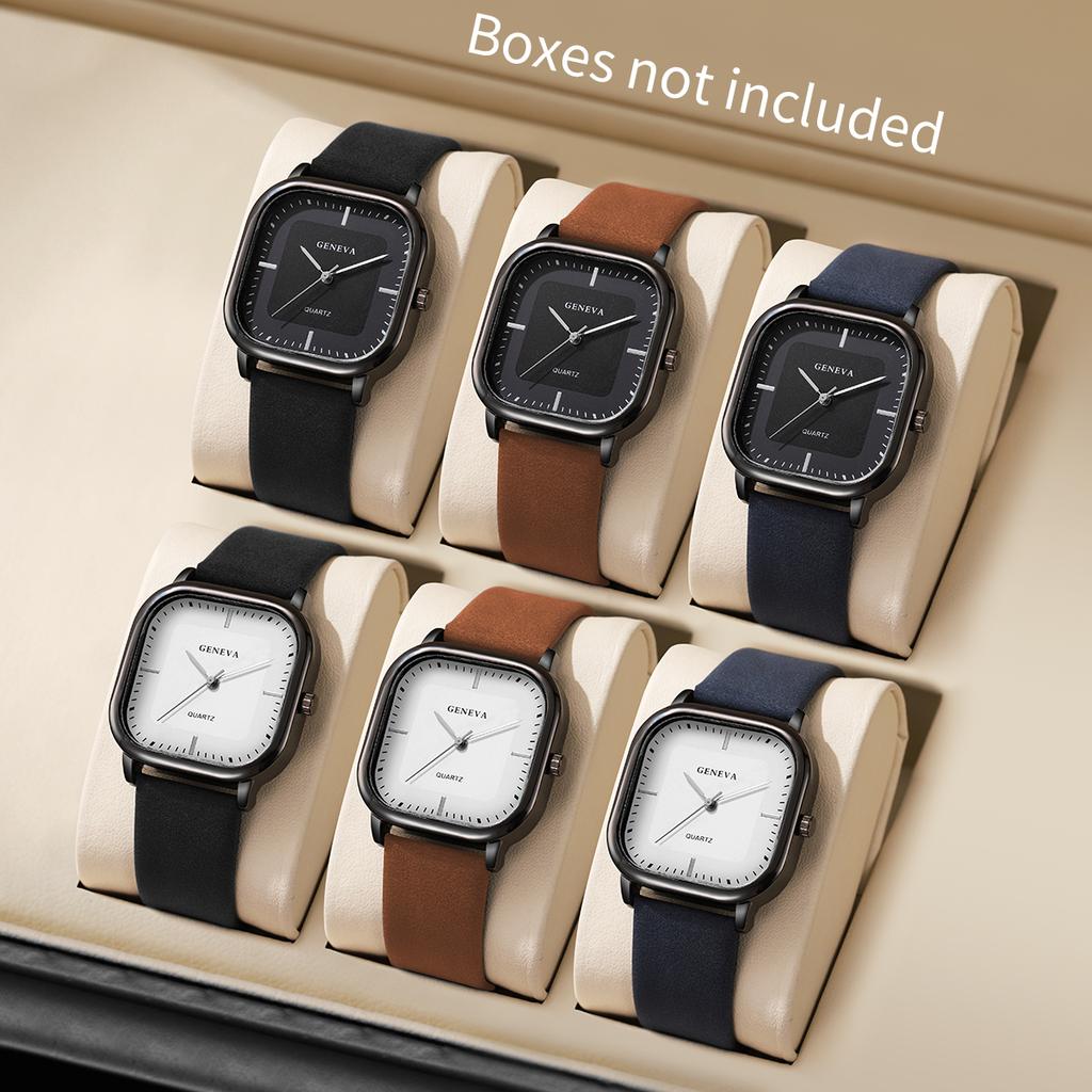 3/4/6PCS Fashion Square Men Watches Casual Leather Band Mens Quartz Watch Set Relogio Masculino