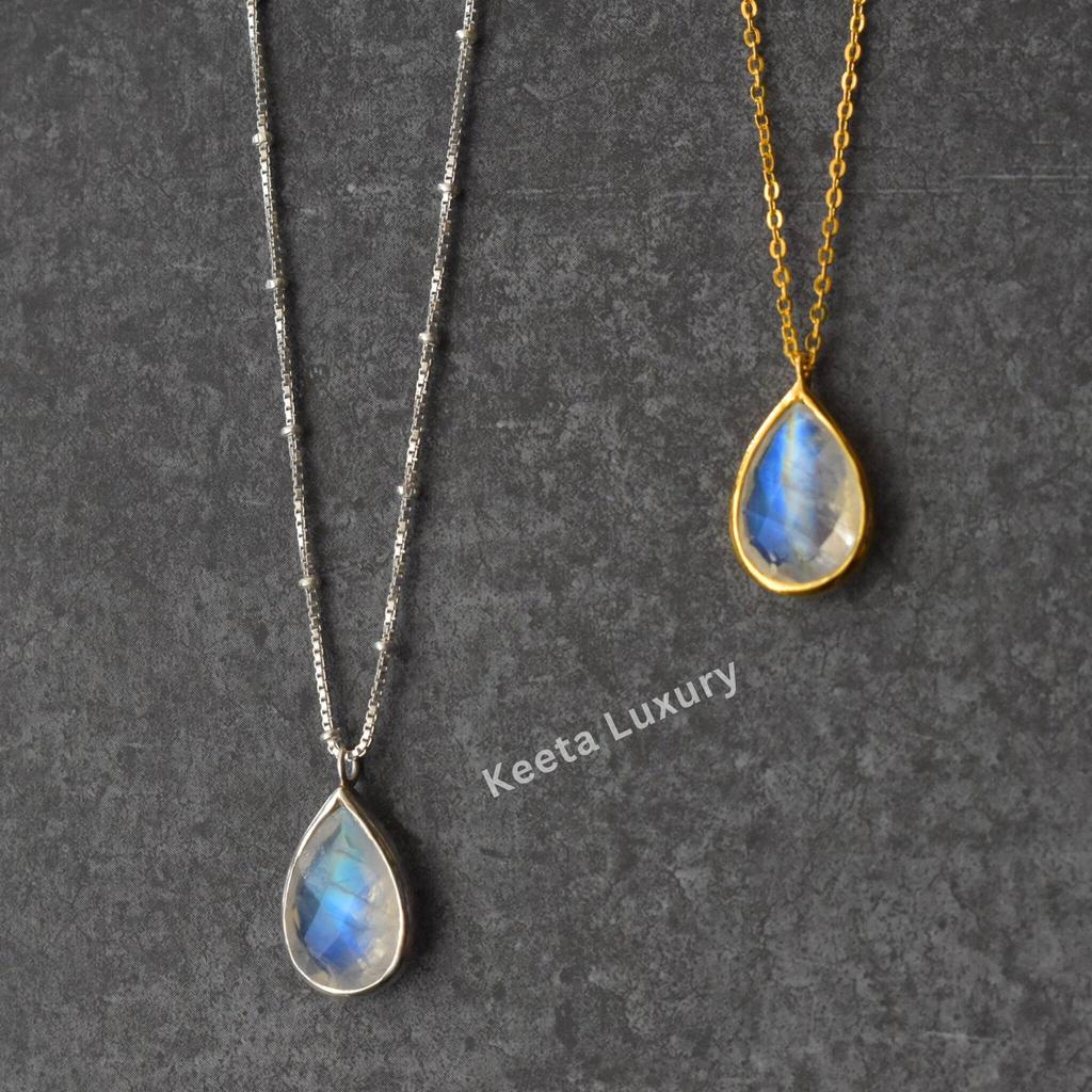 Moonstone faceted necklace , June birthstone Crystal , Teardrop gold filled bezel set moonstone on a 14k gold filled chain , bridesmaid gift