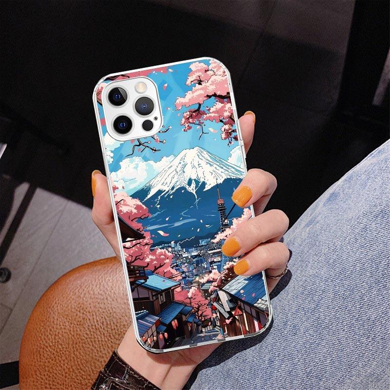 Японская вишня Гора Фудзи Чехол для телефона Для iPhone 13 12 Mini 11 Pro Max XS XR X SE 7 8 Plus 5S 5 6S 6 Подарок Печатный чехол Fundas