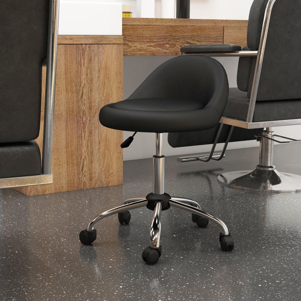 Work Stool Swivel Stool Rolling Stool, Height-Adjustable, Rotating Seat, 50cm x 50 cm x 83 cm, Black + Silver