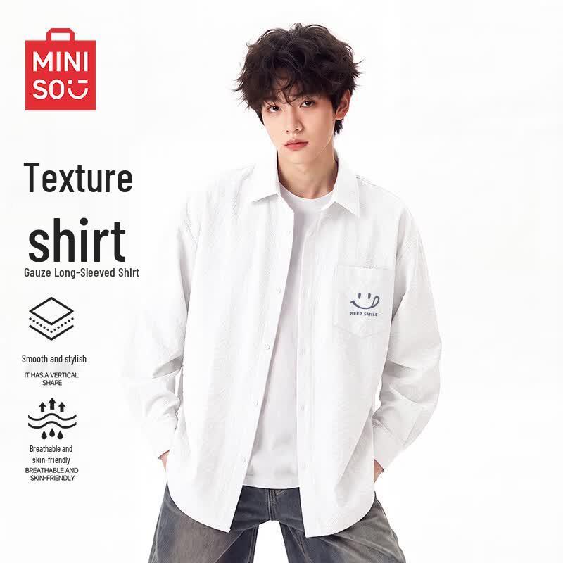 MINISO Men's Easy-Care Water-Resistant Loose-Fit Long-Sleeve Shirt