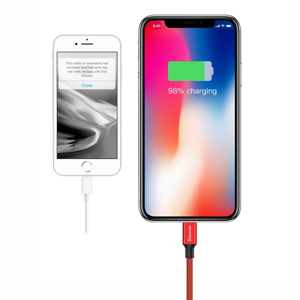 Fabric braided USB cable iPhone Lightning 18m red