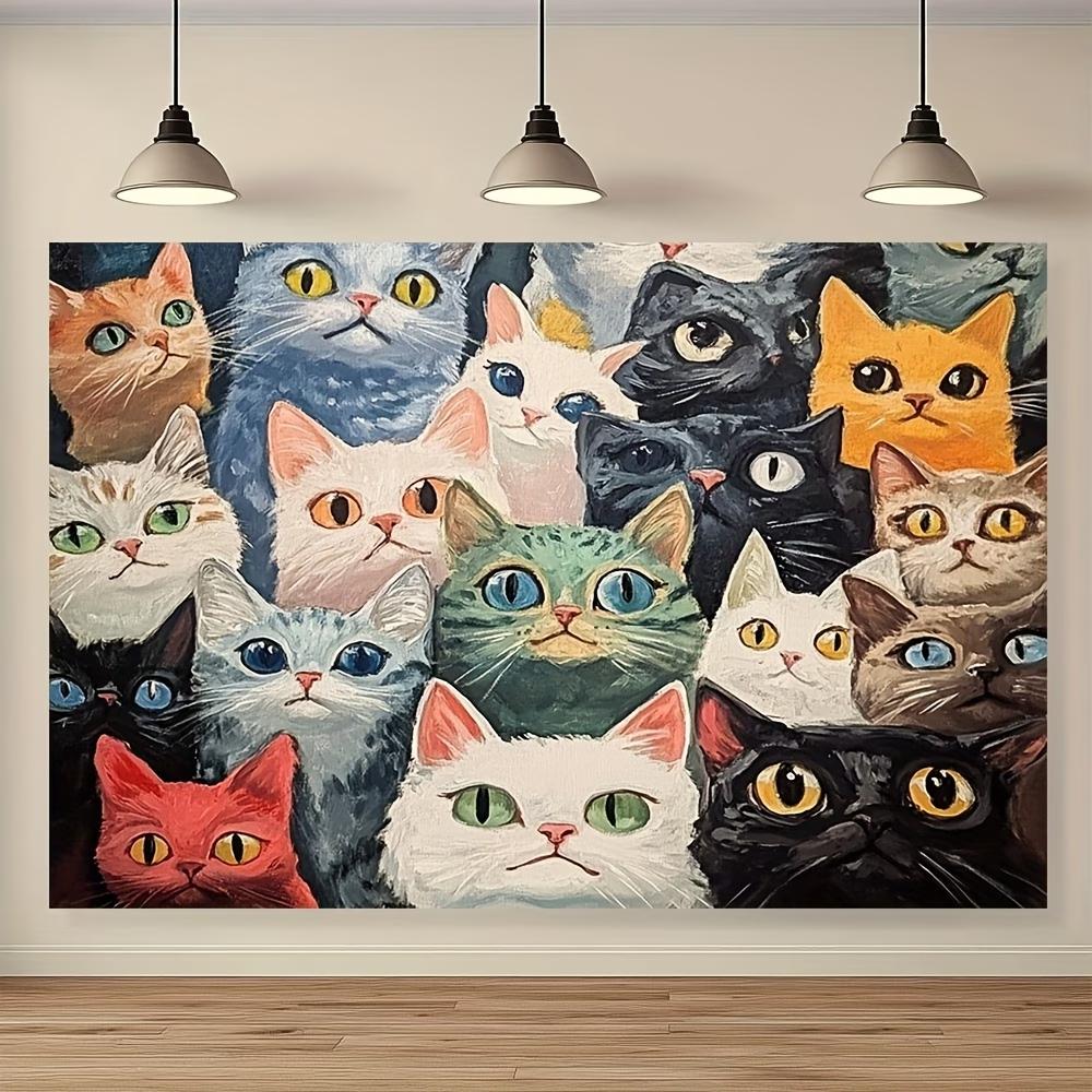 VIKAMA Colorful Cat Collage Print Wall Tapestry Vibrant Feline Art Poster Cat Lover Home Decor for Living Room Bedroom