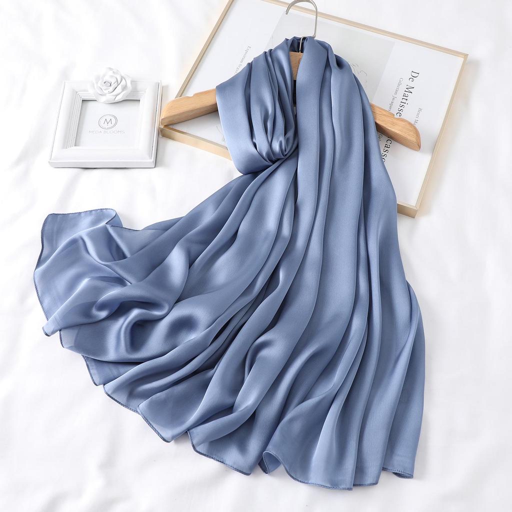 Women's Extra Long Monochrome Silk Scarf - Perfect Sunshade Shawl for Spring, Summer, and Autumn Travel