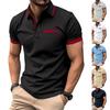 Men's Casual Shirt With Fake Chest Pocket, Lapel Buttons, Business T-shirt, Color Blocked Top For Men