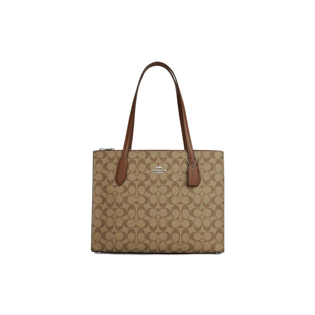 Coach Classic Monogram Multifunctional Pocket Magnetic Closure Canvas And Leather Tote Bag Women tote Light-Brown CL399-SVBDX