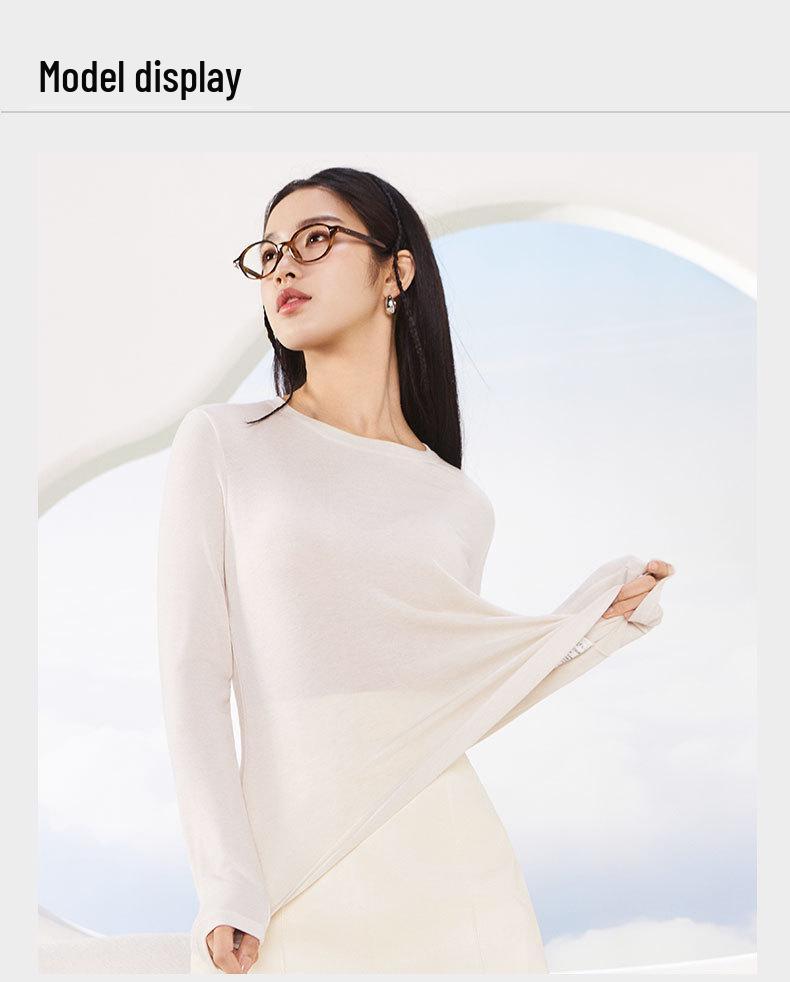 Базовая рубашка с воротником из шерсти тенсел: Шелковистый, Легкий, Теплый, С круглым вырезом, Вязаный топ с длинным рукавом для осени/зимы для женщин.