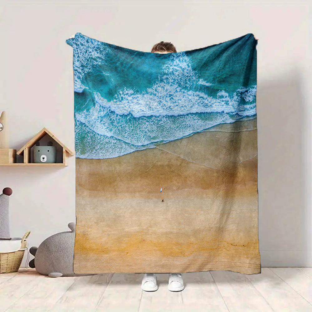 1Pc Ocean Waves Sand Blanket Soft And Comfortable Casual Warm Camping Travel Christmas Halloween Xmas Gift M928837
