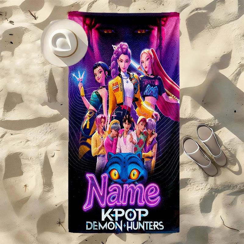 Personalized Name Kpop Hunters printed beach towel,a quick-drying, absorbent mat suitable for the beach, pool, gym, and travel fans gift 10