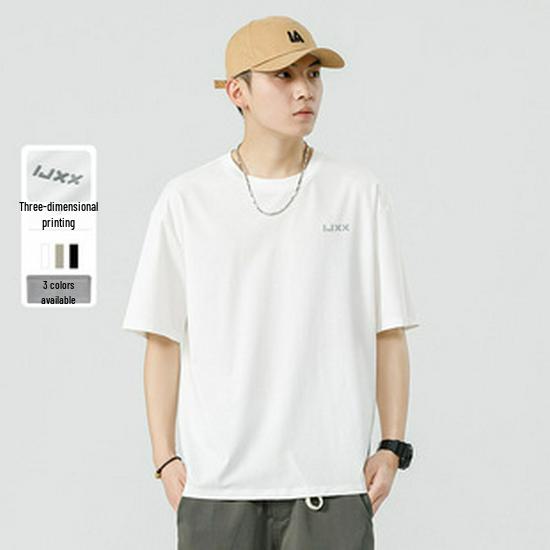 Мужская летняя футболка Kunhai Pengyun из плотного хлопка - повседневная с коротким рукавом и простой вышивкой