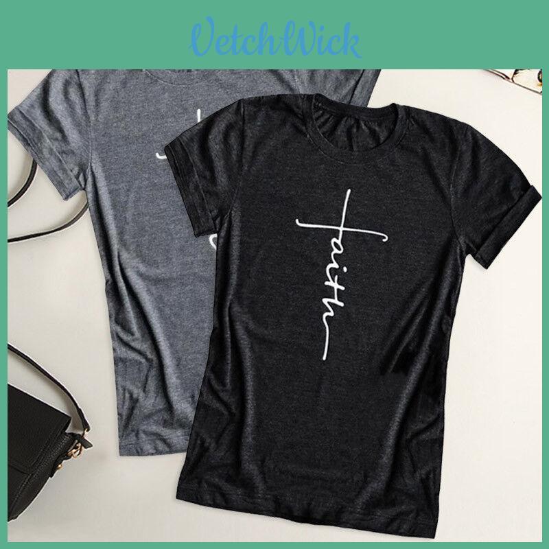 Women Short Sleeve Summer Faith Letter Print T-shirt Graphic Tee Blouse Fashion In Soft And Comfortable Material