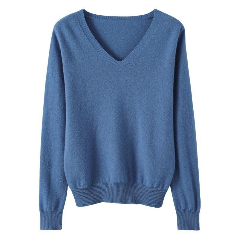 HNXC Spring Solid-color V-neck Knitted Base Layer, Slimming Sweater, Thin and Stylish Inner Layer
