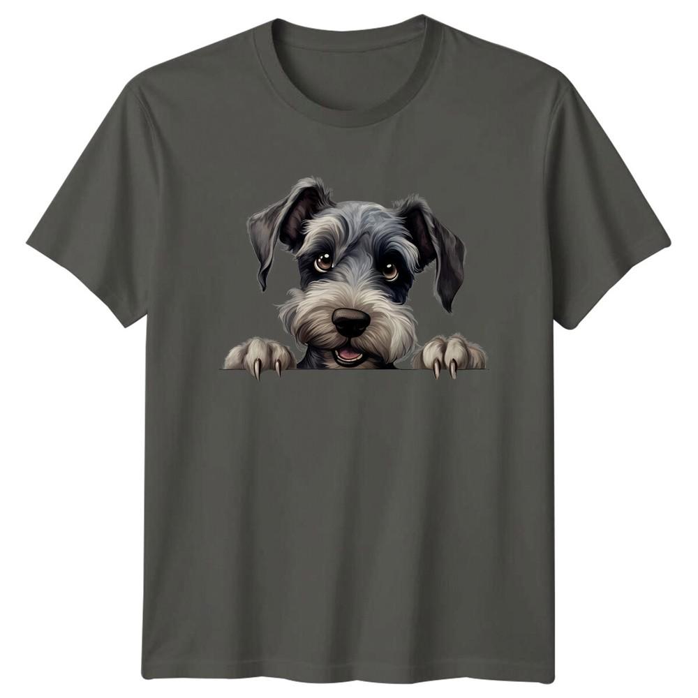 Cute Schnauzer Dog Peekaboo TShirt Pet Lover Graphic Tee
