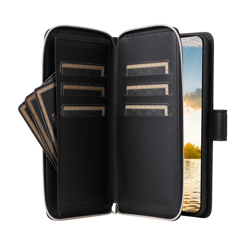 For Samsung Galaxy S25 FE Case 9 Card Slots Zipper Pocket PU Leather Phone Cover with Wrist Strap