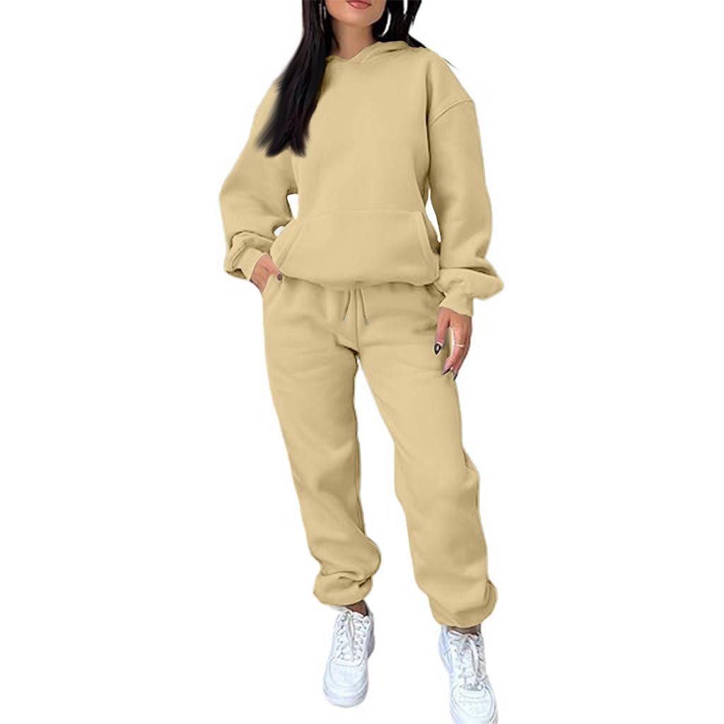Женский однотонный спортивный комплект с капюшоном и длинными рукавами, домашние брюки, комплект для бега