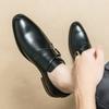 Fashion New Black Loafers for Men Brown  Buckle Strap Solid  Round Toe Pu Leather  Men Shoes  Size 38-46 Men Dress Shoes