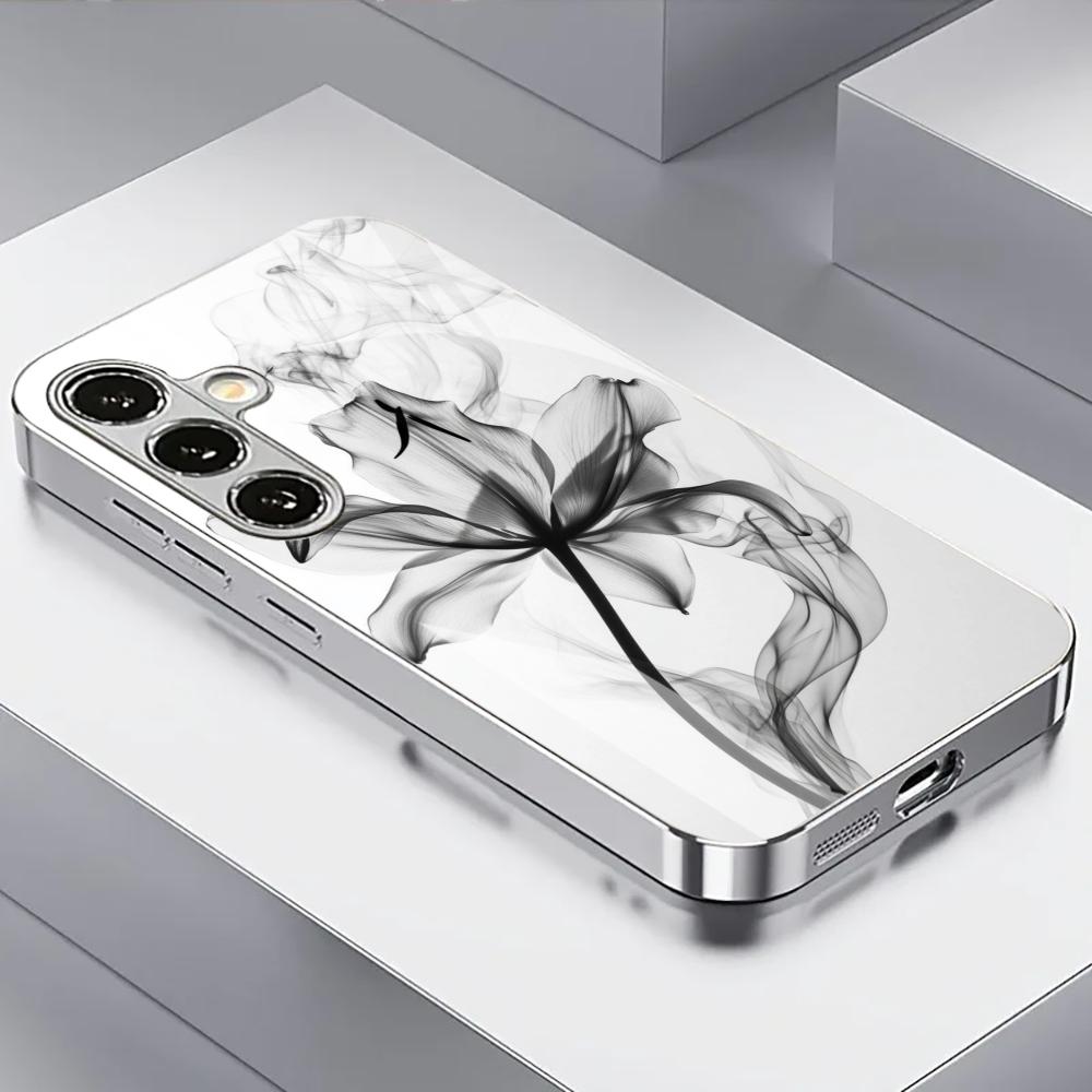 Abstract floral line art light luxury pattern electroplated silver phone case for Samsung Galaxy S26 S25 S24 S23 Ultra Plus FE