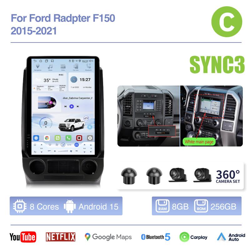14,5-дюймовый Android 15, 8-ядерный, для Ford Radpter F150 2015 - 2025, Автомобильный мультимедийный видеоплеер, GPS-навигация, Автомагнитола, Carplay, 360