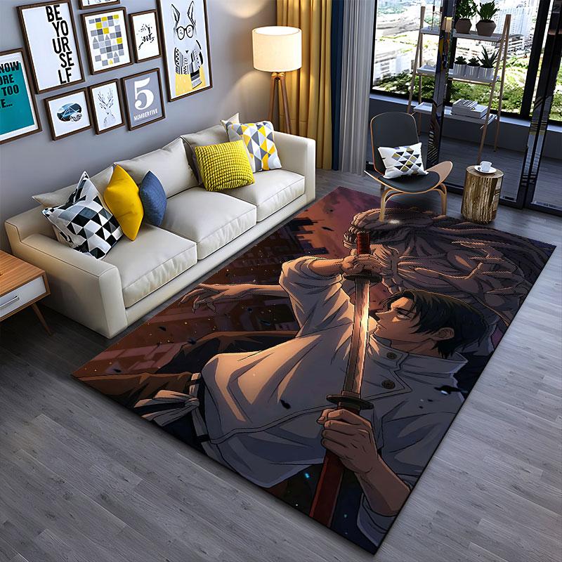 Samurai with Monster Scene suitable as a non-slip mat for the living room or bedroom sofa