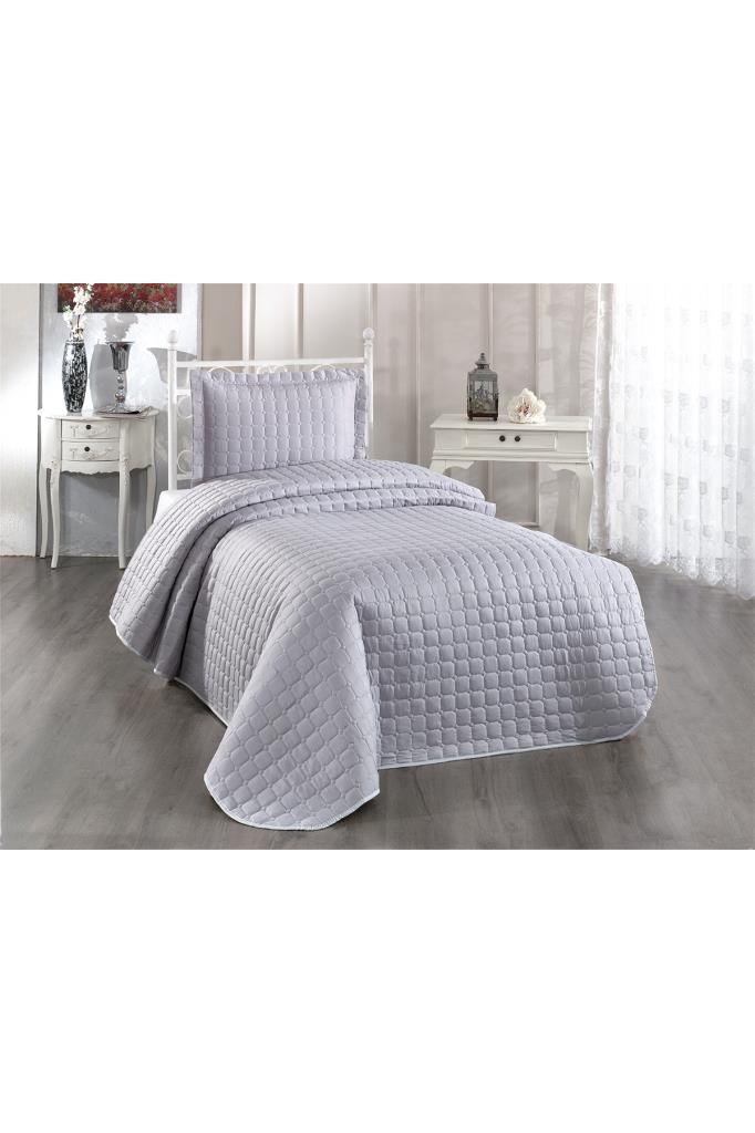Стеганое покрывало Estiva Queen 2 шт, покрывало 180х240 с наволочкой, хлопчатобумажная ткань, одинарный размер серый