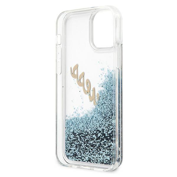 Etui do iPhone 12 mini Guess Glitter Vintage Script Niebieskie