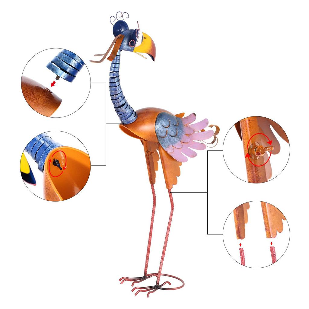 Tooarts 31.2inch Cartoon Toucan Sculpture, Iron Bird Sculpture, Standing Animal Ornament, Artwork