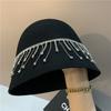 Women's Fashionable Bucket Cap with Diamond Chain Basin Cap Autumn Wool Warm Fisherman Cap