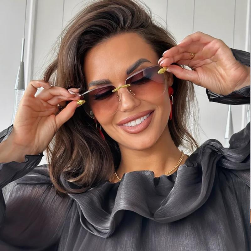 Защитные очки 3 шт. Модные безободковые металлические прямоугольные солнцезащитные очки Женские с градиентными линзами Дизайнерские солнцезащитные очки UV400