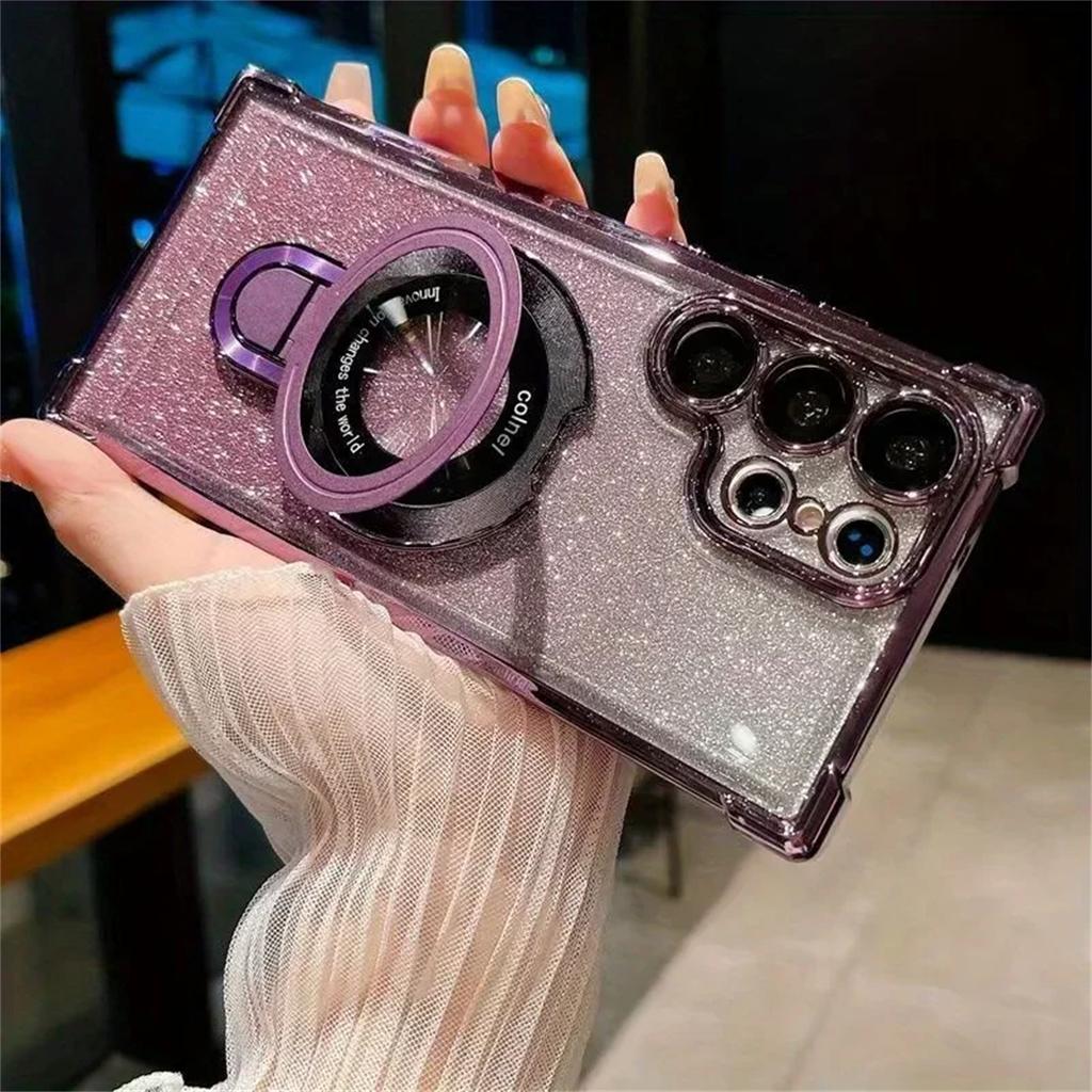 Plating Airbag Gradient Case For Samsung Galaxy S25 S24 S23 S22 S20 S21 Fe Plus Ultra Lens Protection Magnetic Holder Cover For For A24 A55 5G A53 A54