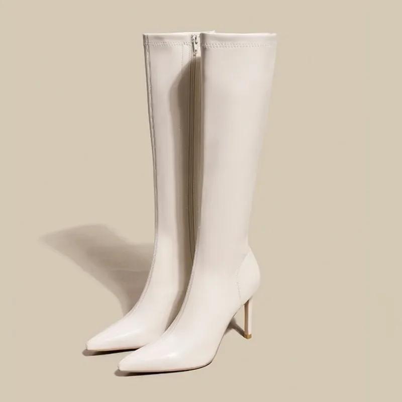 Fashion Women Knee High Chelsea Boots Sexy High Heels Shoes Winter Fashion New Elegant Pointed Toe Goth High Booties Party Mujer Pumps