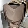 Summer Women Ice Silk Tops Women Casual Loose V-neck Thin T-shirts Short Sleeve Shirt Plus Size