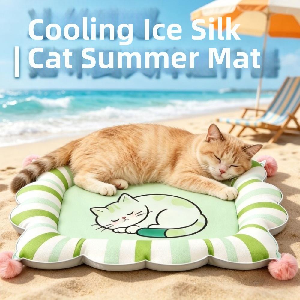 Wear-Resistant Pet Cooling Mat Double-Sided Comfortable Cat Ice Pad Breathable Removable Ice Silk Pet Bed Dogs Cats