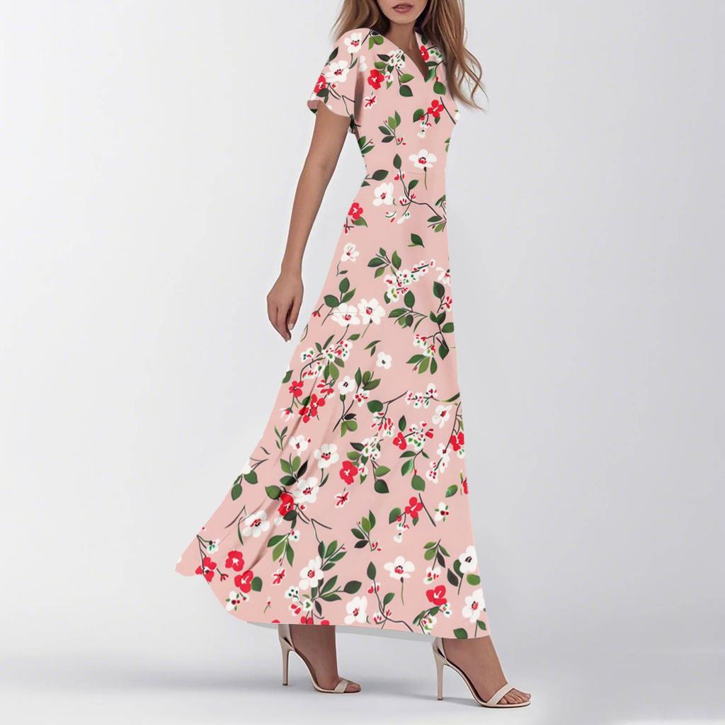 Женское летнее повседневное модное ретро-платье с цветочным принтом и коротким рукавом