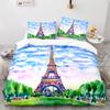 Paris Eiffel Tower Themed Duvet Cover Set City Landscape Sky Cloud Comforter Cover Home Decor Romantic Bedspread Cover King Size