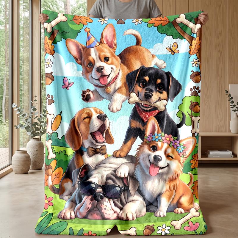 Puppy Party Pattern 1 Theme blanket Lightweight Warm Flannel Blanket Decorative Throw Blanket for Home Decoration