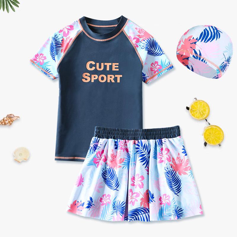 Plus Size Girls' Sun Protection Swimwear, Quick-Dry Split Design for Big Kids