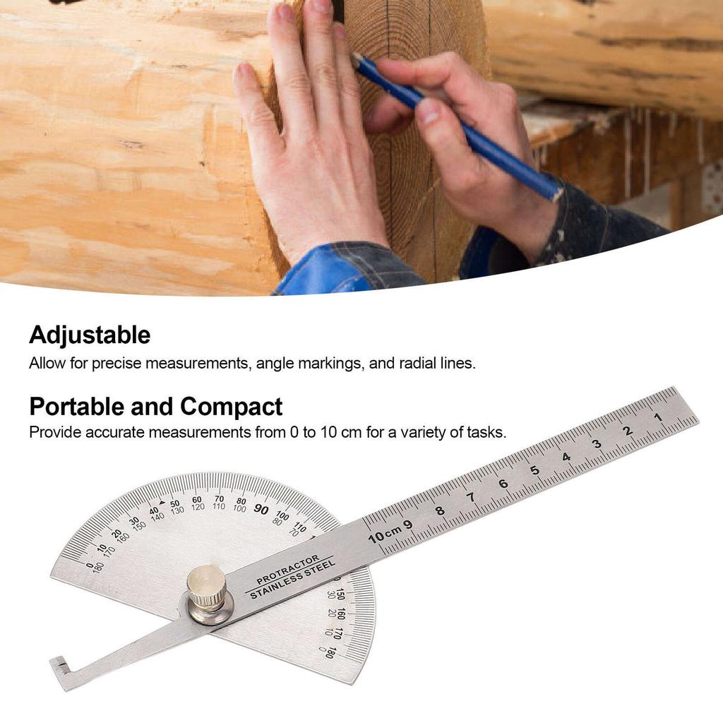 Угловой транспортир из нержавеющей стали, портативный, регулируемый от 0 до 180 градусов, линейка-искатель, инструмент для измерения угла с линейкой для деревообработки длиной 10 см