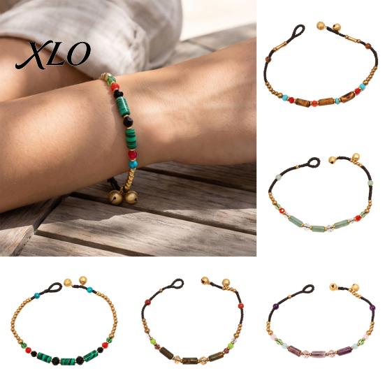 Holiday Gift for Her Bohemian Bracelet Women, Handmade Bamboo Joint Beaded Unique Niche Alloy Stackable Bracelet, Ethnic Style Boho Summer Jewelry