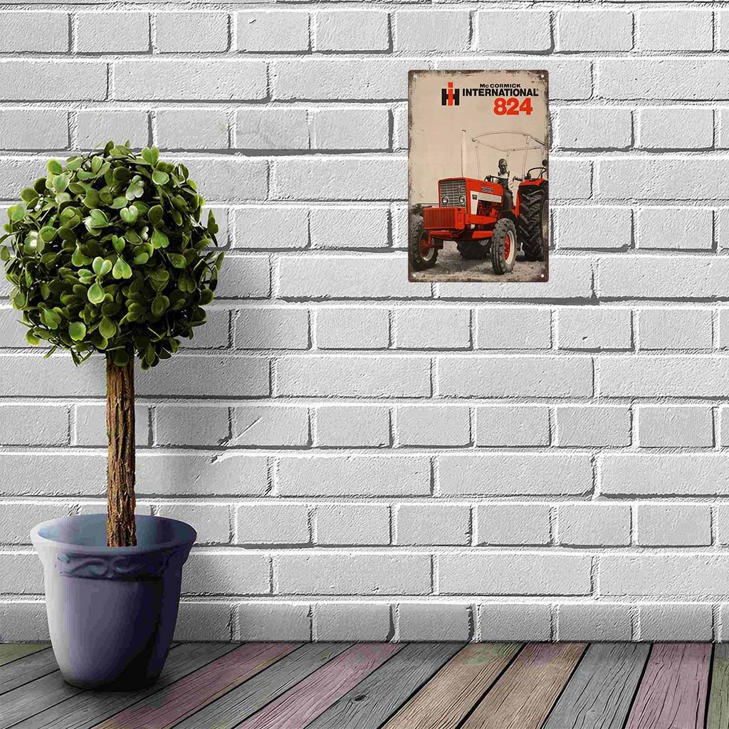 Blue Farm Utility Vehicle Driving Past Flowering Fields Vintage Metal Wall Sign Decor Poster Frames Garage Living Room