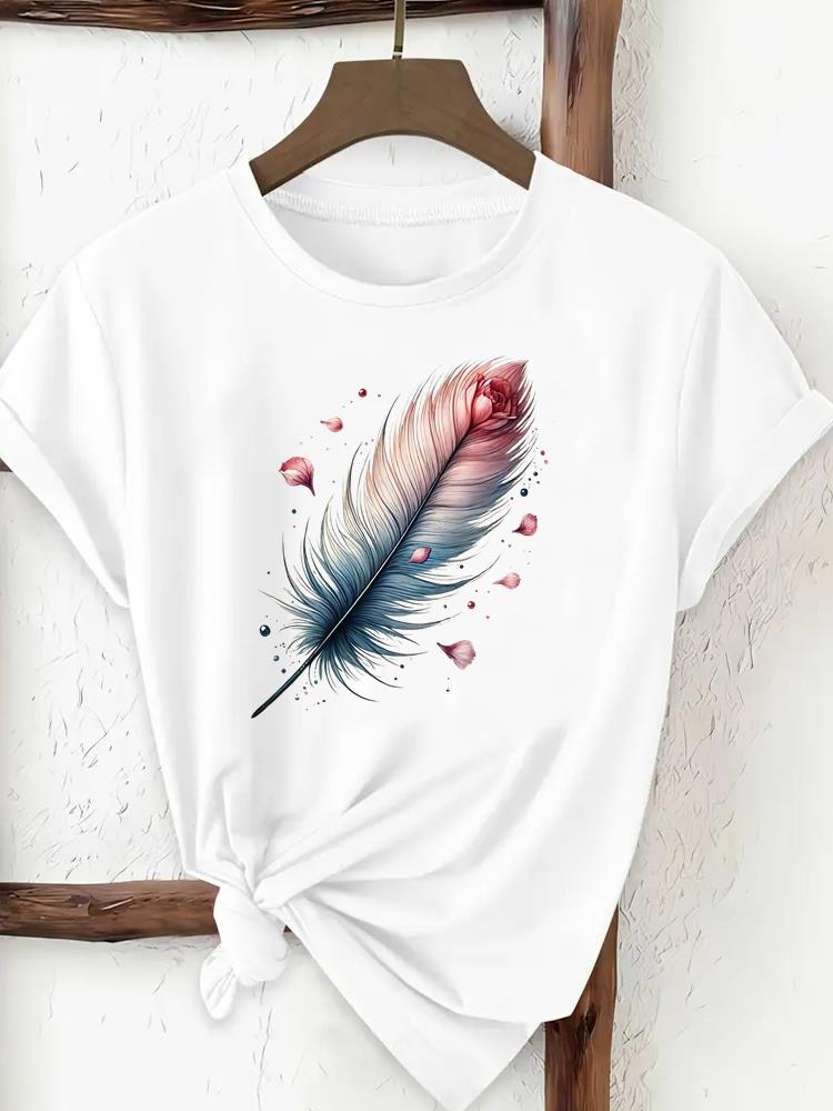 (Asian Size) Tee Print Fashion Top Women Clothing T Shirt Woman Female Sweet Love Heart Trend Cute Short Sleeve Graphic T-shirts